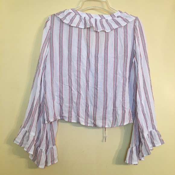 America Eagle Striped Ruffle Crop Top Tie Front S - Picture 6 of 10